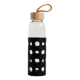 Botella Agua Vidrio Con Tapa Bambu Y Funda Silicona Circulos
