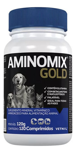 Suplemento Aminomix Gold Para Cães E Gatos 120 Comprimidos