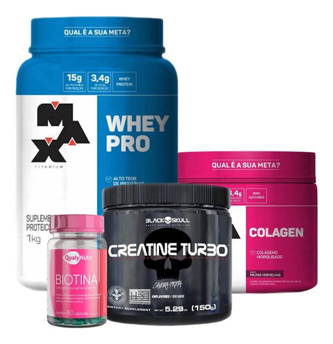 Combo Feminino Whey Pro +creatina 150g+biotina 60+colageno