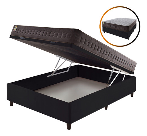 Cama Box Casal Baú Preto + Colchão Molas Orlando 138cm