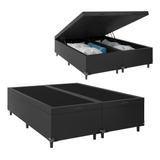 Cama Box Baú Queen Bipartido - 44x158x198cm - Couro Preto