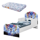 Cama Infantil Mini Com Colchão Menino Adesivada Sonic Branco