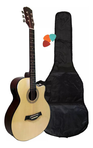 Guitarra Acustica Electroacústica Acero + Funda Y Puas Color Marrón Claro Material Del Diapasón Abeto Orientación De La Mano Diestro