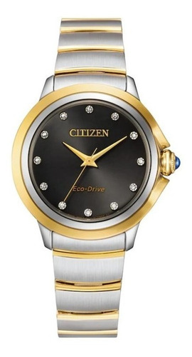 Reloj Citizen Eco Drive Ceci Two-tone Original Mujer E-watch Color De La Correa Plateado/dorado Color Del Bisel Dorado Color Del Fondo Negro