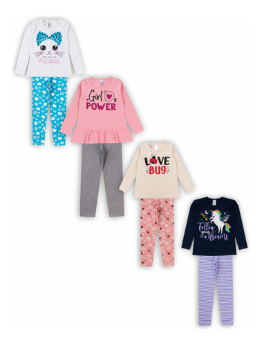 4 Conjunto Feminino Infantil Juvenil Roupas Revenda 1 A 14