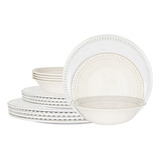 Juego De Platos Melamina Light Grey. 12 Piezas