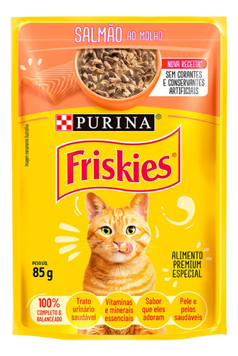 Friskies Sachês Para Gatos Adultos Sabor Salmão 85g