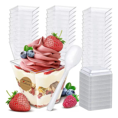 Vasos Postres Desechables Transparentes De 2\u002F5\u002F8 Onzas+cucha Color 2oz\u002F60ml\u002F100pcs | MercadoLibre