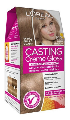 Kit Tinte L'oréal Paris  Casting Creme Gloss Casting Creme Gloss Tono 810 Rubio Perlado 15vol. Para Cabello