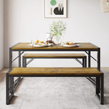 Mesa Comedor 115 Cm 4 Cocina 2 Bancos Marco Metal Tablero Mf