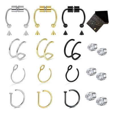 15pzs Anillo Piercing Falso Nariz Septum Labios Orejas Acero Colorful