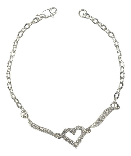 Pulsera Ajustable Corazon Zirconias Amor Amistad Plata 925