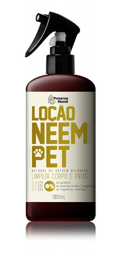 Loção Neem Limpeza Animais Natural E Vegano 180 Ml