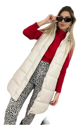 Maxi Chaleco Puffer Ecocuero Importado Largo Engomado Moda