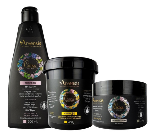 Kit Arvensis Cachos Shampoo+masc2x1+gelatina Alta Fixacao