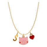 Collar Cerdito Animal Corazón Dije Letra Cadena Acero Regalo