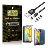 Capinha Samsung M31 + Cabo Magnético 2m + Pelicula 3d Army