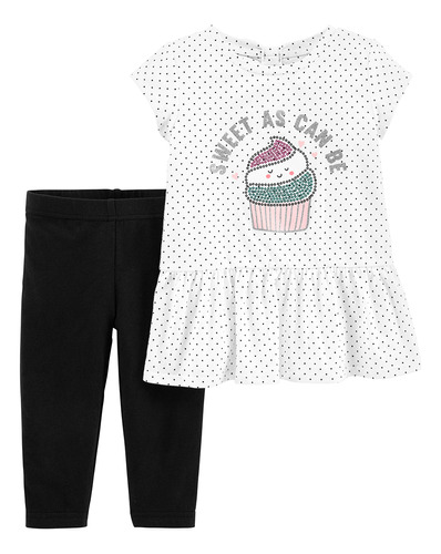 Carters Set 2 Piezas Remera Manga Corta Calza Cupcake