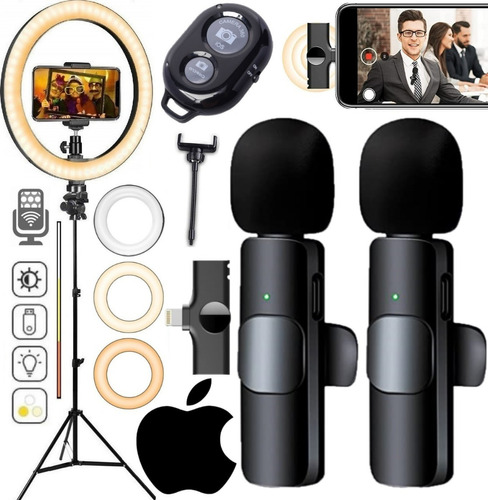 Kit Youtuber Tripé + Microfone Para iPhone Vídeo Selfie Ring