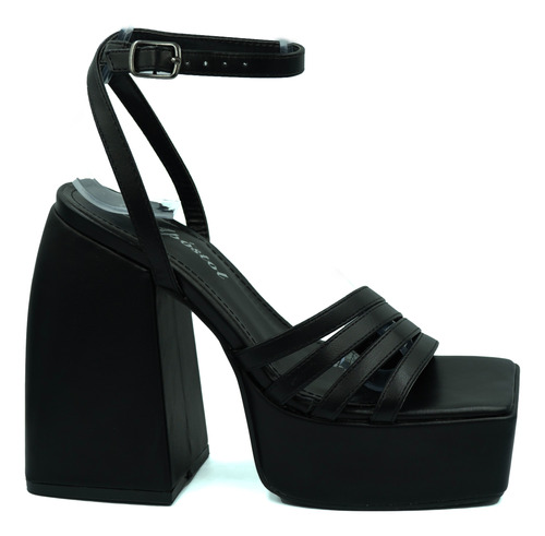 Zapatos Tacones Alto Para Fiesta Plataforma Negro Eco Cuero