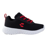 Tenis Charly Kids Negro Rojo Running Niños 1098314 Confort