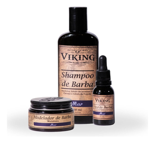 Kit Barba Viking - Shampoo + Óleo + Modelador De Barba Mar