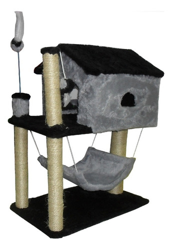 Arranhador-para-gatos-com Casa, Rede E Postes Em Sisal Cor Cinza/preto