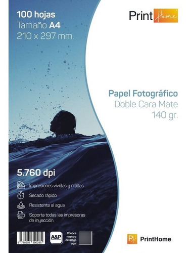 Papel Fotográfico,140gr Matte Doble Cara A4x100hjs