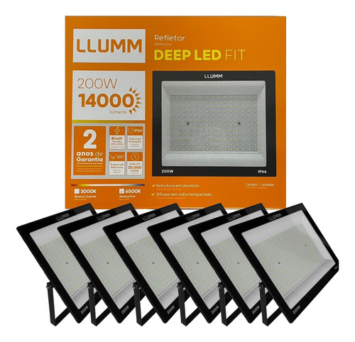 Kit 6x Refletor 200w Led Branco Frio 6500k Llum Bronzearte