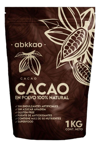 Cacao En Polvo Gluten Free - Sin Azúcar - Kosher - Abkkao 1k
