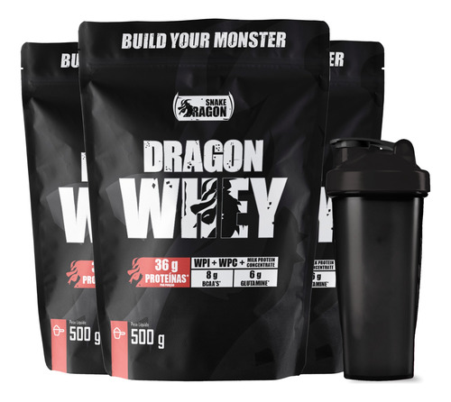 Kit 3x Top Whey Protein 500g, Importado + Grátis 1 Shaker