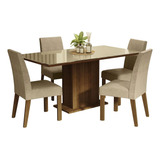 Juego Comedor Mesa Tapa Vidrio 4 Sillas Avril Madesa M C I Color Marron Crema Imperial