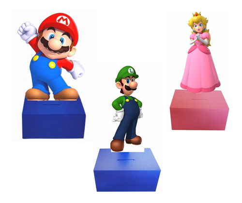 Mario Luigi Princesa Peach Alcancía Centro De Mesa 6 Piezas