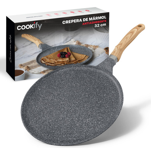 Crepera O Comal Antiadherente 32 Cm Cookify | Stone-tech Series | Libre De Pfoa, Cocina Saludable. Color Mármol Gris