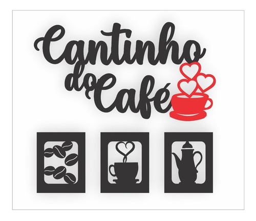 Placa Cantinho Do Café Mdf Kit 4 Peças Preto E Vermelho