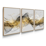 Quadro Decorativo Ondas Dourado Abstrato Sala Quarto Hall