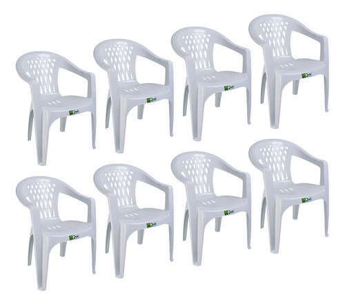 Kit 8 Poltronas Plástica Cadeira Com Encosto Resistente