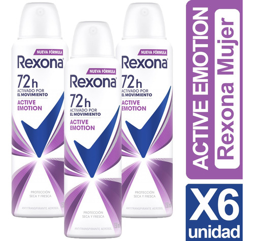 Desodorante Rexona Active Emotion Mujer Pack 6 Unidad 150ml