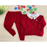 Conjunto De Menino Vermelho Calça Casaco Tricot Urso 3 Peças