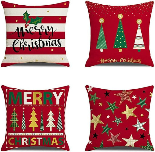 Juego De 4 Fundas De Almohada De Navidad De 45 Cm X 45 Cm