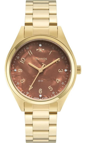 Relógio Feminino Technos Boutique Dourado Imediata Cor Do Fundo Marrom