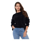 Sweater Mujer Chenille Espiga Negro Corona