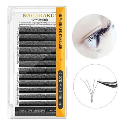 Nagaraku Extensiones De Pestañas 4d W Fibras Tecnológicas Color Negro Espesor 7 Mm Largo 8 Mm Tipo De Curvatura D | MercadoLibre