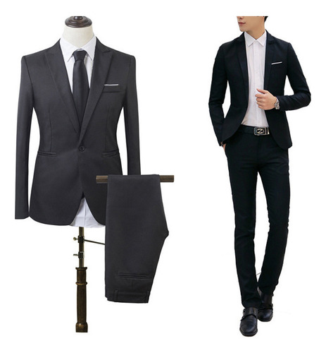 Negro Traje Smoking Hombre Super Slimfit Juego De Dos Piezas