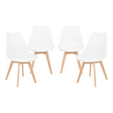 Set De 4 Sillas Eames Onof Minimalistas Modernas Madera Onof Color Del Asiento Blanco