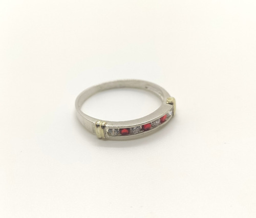 Anillo Cintillo Compromiso Plata Y Oro 18 Cubics Blanco Rojo