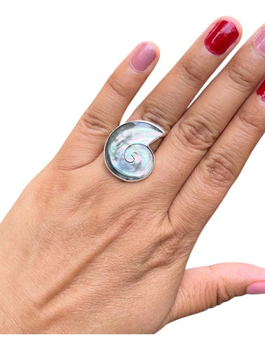 Anillo Concha De Abulón Natural En Plata Fina De Ley .925