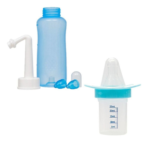 Kit Garrafa Lavagem Ducha Nasal Buba 300 Ml E Dosador Cor Azul