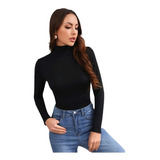 Blusa Licra Suave Manga Larga Cuello Alto Moda Casual Formal