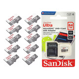 10 Micro Sd 64gb 100mb/s Sandisk Ótima Opção P/ Camêra Espiã